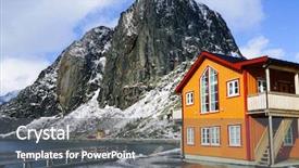  Presentation with norway energy - Presentation consisting of reins - reine resort in lofoten archipelago background and a gray colored foreground