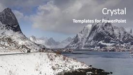  Presentation with norway hydroelectric - Beautiful presentation design featuring reins - reine resort in lofoten archipelago backdrop and a gray colored foreground