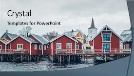  Presentation with traditional houses illustration - Cool new PPT theme with reins - traditional red rorbu houses backdrop and a  colored foreground