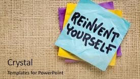  Presentation with canvas - PPT layouts enhanced with reinvent yourself advice - handwriting on a sticky note against burlap canvas background and a coral colored foreground
