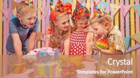  Presentation with birthday boy - Audience pleasing presentation theme consisting of rejoice in his birthday round backdrop and a coral colored foreground