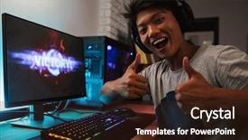  Presentation with video game 3d play games - Theme featuring rejoicing victory while playing video background and a wine colored foreground