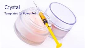  Presentation with syringe - PPT theme consisting of rejuvenating cream with syringe isolated background and a sky blue colored foreground