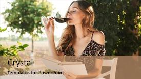  Presentation with wine book - Cool new PPT theme with related nature - photo of beautiful young woman backdrop and a coral colored foreground