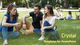  Presentation with farewell of friends - Theme having related nature - young friends sitting in park background and a  colored foreground