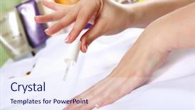  Presentation with manicure - Amazing slide set having related objects in spa salon backdrop and a sky blue colored foreground