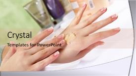  Presentation with salon and spa - Slide set having related objects in spa salon background and a coral colored foreground