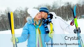  Presentation with young happy couple - Slides consisting of related trains - happy young couple going skiing background and a  colored foreground