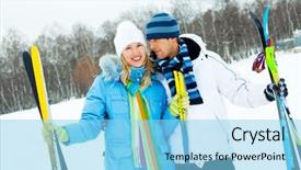  Presentation with skiing - PPT theme having related trains - happy young couple going skiing background and a  colored foreground