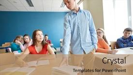  Presentation with school bullying - PPT theme consisting of relations and people concept - student background and a coral colored foreground