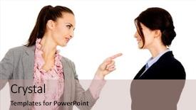  Presentation with angry - Slides featuring relationship breakdown - angry businesswoman accuses her partner background and a coral colored foreground