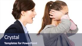  Presentation with ears - Audience pleasing theme consisting of relationship breakdown - businesswoman covering ears from her backdrop and a navy blue colored foreground