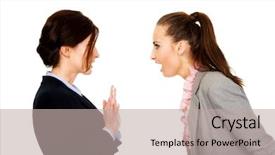  Presentation with angry - Theme having relationship breakdown - two angry businesswomans arguing background and a mint green colored foreground