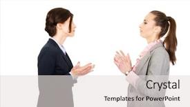  Presentation with angry - Audience pleasing slide deck consisting of relationship breakdown - two angry businesswomans arguing backdrop and a light gray colored foreground