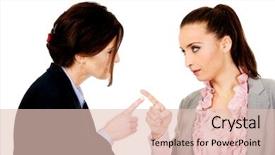  Presentation with angry - Audience pleasing presentation design consisting of relationship breakdown - two angry businesswomans pointing backdrop and a  colored foreground