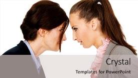  Presentation with octagon two mma fighters standing - Amazing PPT layouts having relationship breakdown - two angry businesswomans standing face backdrop and a light gray colored foreground