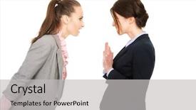 Presentation with angry workers - Audience pleasing slides consisting of relationship breakdown - two angry businesswomans backdrop and a light gray colored foreground