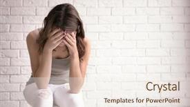  Presentation with brick wall - PPT layouts having depressed young woman sitting near background and a sky blue colored foreground