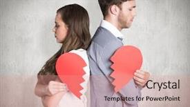  Presentation with broken heart - Presentation theme enhanced with young couple holding broken background and a coral colored foreground
