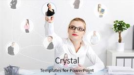  Presentation with network - Beautiful slide deck featuring relationship chart - business social network connection backdrop and a light gray colored foreground