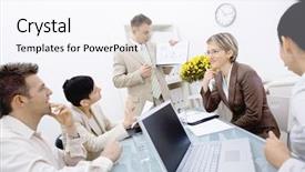  Presentation with young business people - Presentation with relationship chart - young business people having background and a sky blue colored foreground