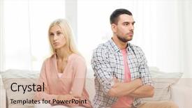  Presentation with people conflict - Colorful presentation design enhanced with people relationship difficulties conflict and family concept - unhappy couple having argument at home backdrop and a coral colored foreground
