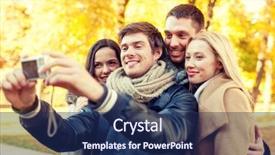  Presentation with digital self - PPT theme with relationship season friendship technology and people concept - group of smiling men and women making self portrait with digital camera in autumn park background and a navy blue colored foreground