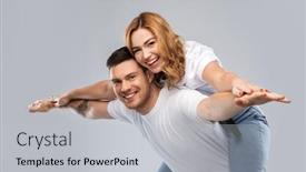  Presentation with relationships - PPT theme having relationships and people concept - portrait of happy couple in white t-shirts having fun over grey background background and a light gray colored foreground