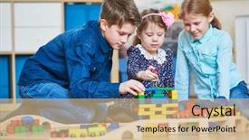  Presentation with children playing - Amazing PPT theme having relationships construction - children playing with blocks indoors backdrop and a soft green colored foreground