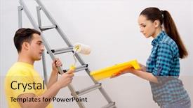  Presentation with husband and wife 3 d - Presentation theme featuring relationships construction - wife and husband family doing background and a  colored foreground