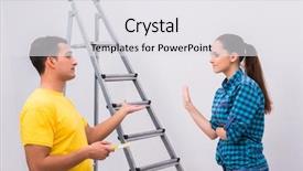  Presentation with broken home upset couple - Cool new PPT theme with relationships construction - young couple painting wall backdrop and a  colored foreground