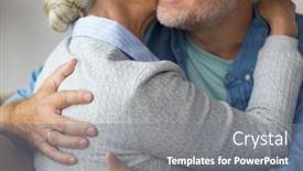  Presentation with married - Theme having relationships marriage and old people concept - close up of married senior couple hugging background and a gray colored foreground