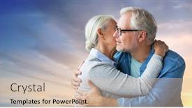  Presentation with relationships - Cool new PPT theme with relationships old age and people concept - happy senior couple hugging over evening sky background backdrop and a soft green colored foreground
