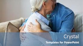  Presentation with relationships - PPT layouts featuring relationships old age and people concept - close up of happy senior couple hugging at home background and a teal colored foreground
