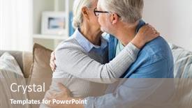  Presentation with relationships - PPT layouts enhanced with relationships old age and people concept - close up of happy senior couple hugging and kissing at home background and a coral colored foreground