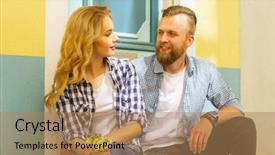  Presentation with dating - Presentation theme with relativity - man gives flowers to his background and a coral colored foreground