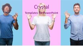  Presentation with casual young people - Cool new PPT theme with relax and smiling with eye backdrop and a pink colored foreground