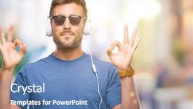  Presentation with music headphones - Presentation theme consisting of relax and smiling with eyes background and a  colored foreground