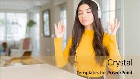  Presentation with listening woman - Amazing presentation having relax and smiling with eyes backdrop and a yellow colored foreground