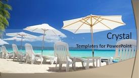  Presentation with area - Amazing presentation design having relax area on beach with umbrella to shade from sunlight great for summer vacation background backdrop and a light blue colored foreground