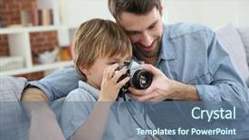  Presentation with camera - Audience pleasing slide deck consisting of relax child - daddy with son using photo backdrop and a ocean colored foreground