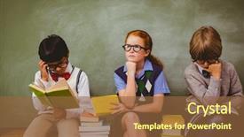  Presentation with school kids reading books - Presentation theme with relax child - little school kids with stack background and a  colored foreground