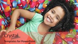  Presentation with headphones - Slides with relax child - portrait of girl wearing headphones background and a  colored foreground