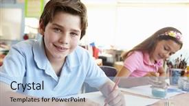  Presentation with art thearpy children - Slide set consisting of relax child - pre teen children in art background and a light blue colored foreground