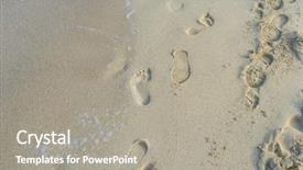  Presentation with footprints sand - Audience pleasing presentation theme consisting of relax footprints in the sand backdrop and a gray colored foreground