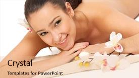  Presentation with treatment - Colorful presentation theme enhanced with relax massage harmony - attractive woman getting spa treatment backdrop and a  colored foreground