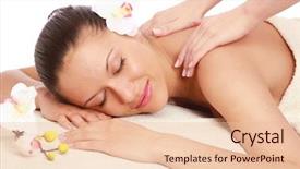  Presentation with treatment - Audience pleasing slides consisting of relax massage harmony - attractive woman getting spa treatment backdrop and a lemonade colored foreground