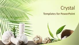  Presentation with spa herbal balls - Audience pleasing PPT theme consisting of relax massage harmony - spa compress balls sea salt backdrop and a  colored foreground