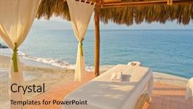 Presentation with spa salon - Amazing presentation having relax massage harmony - spa salon on beach backdrop and a coral colored foreground