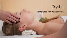  Presentation with forced treatment - Beautiful presentation theme featuring relax massage harmony - young beautiful woman getting treatment backdrop and a lemonade colored foreground